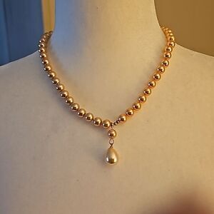 Gold South Sea Shell 10mm with 13-14mm drop Pearl 18” Sterling Silver n…